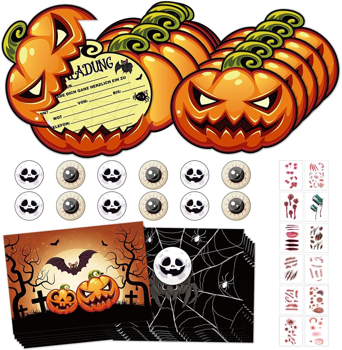 Halloween Uitnodigingskaarten Set van 12 - Met Tattoos en Enveloppen