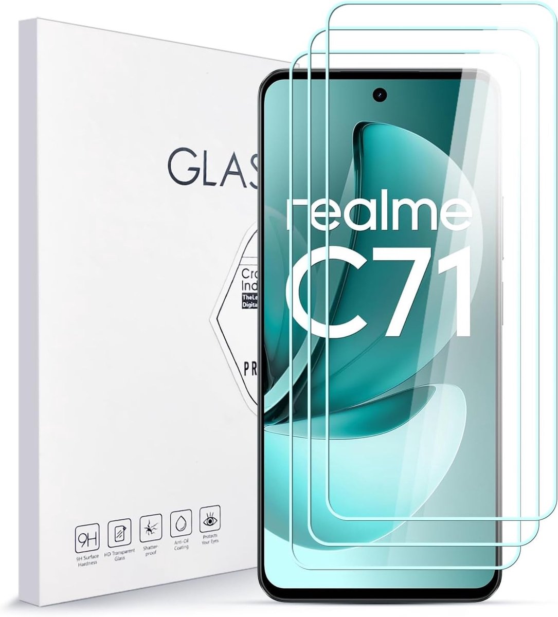 3-Pack Gehard Glas Screen Protector voor Realme C71 - 9H Hardheid, Hoge Definitie, Bubbelsvrije Installatie, Schermbescherming, Krasbestendig, Duurzaam