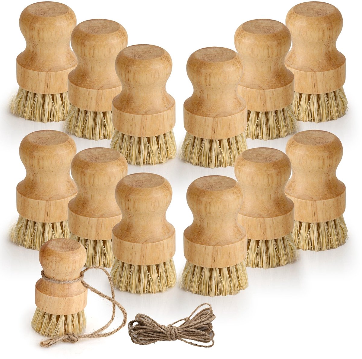 12 Stuks Houten Afwasborstels - Sisal Borstels Voor Keuken