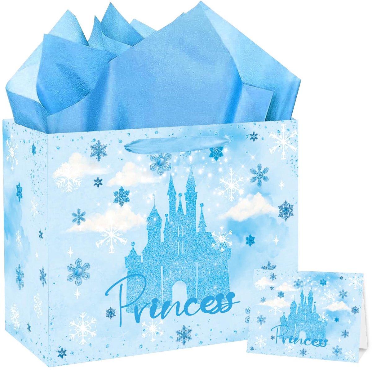 Prinses verjaardag cadeauzak met tissuepapier en kaart - 13 inch