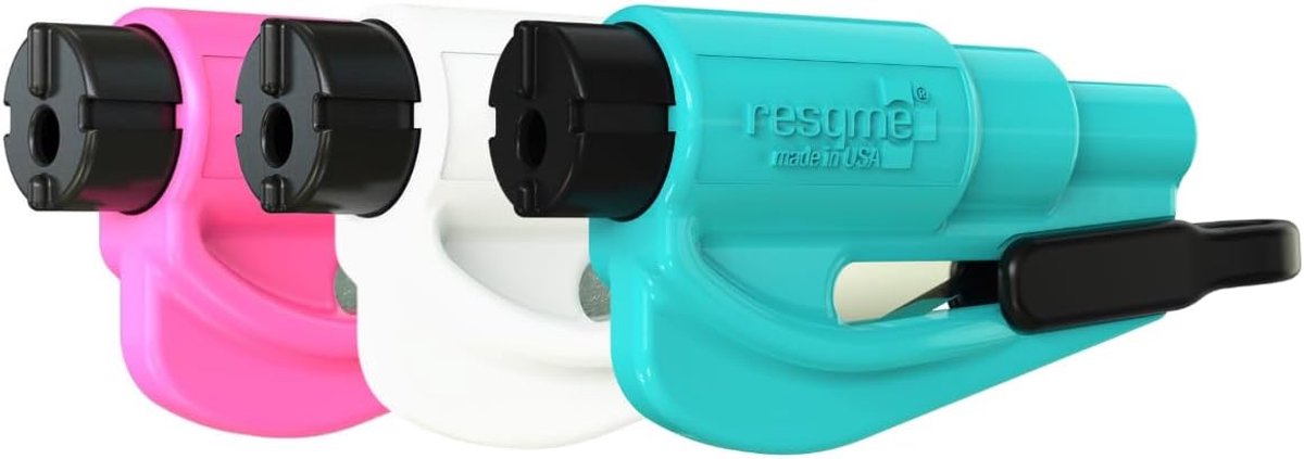 SnelShoppen - Set van 3 Car Security Keychains - Raam Breker en Gordel Snijder - Noodhamer - Gemaakt in de VS - Roze, Wit, Teal - Veiligheidsaccessoir