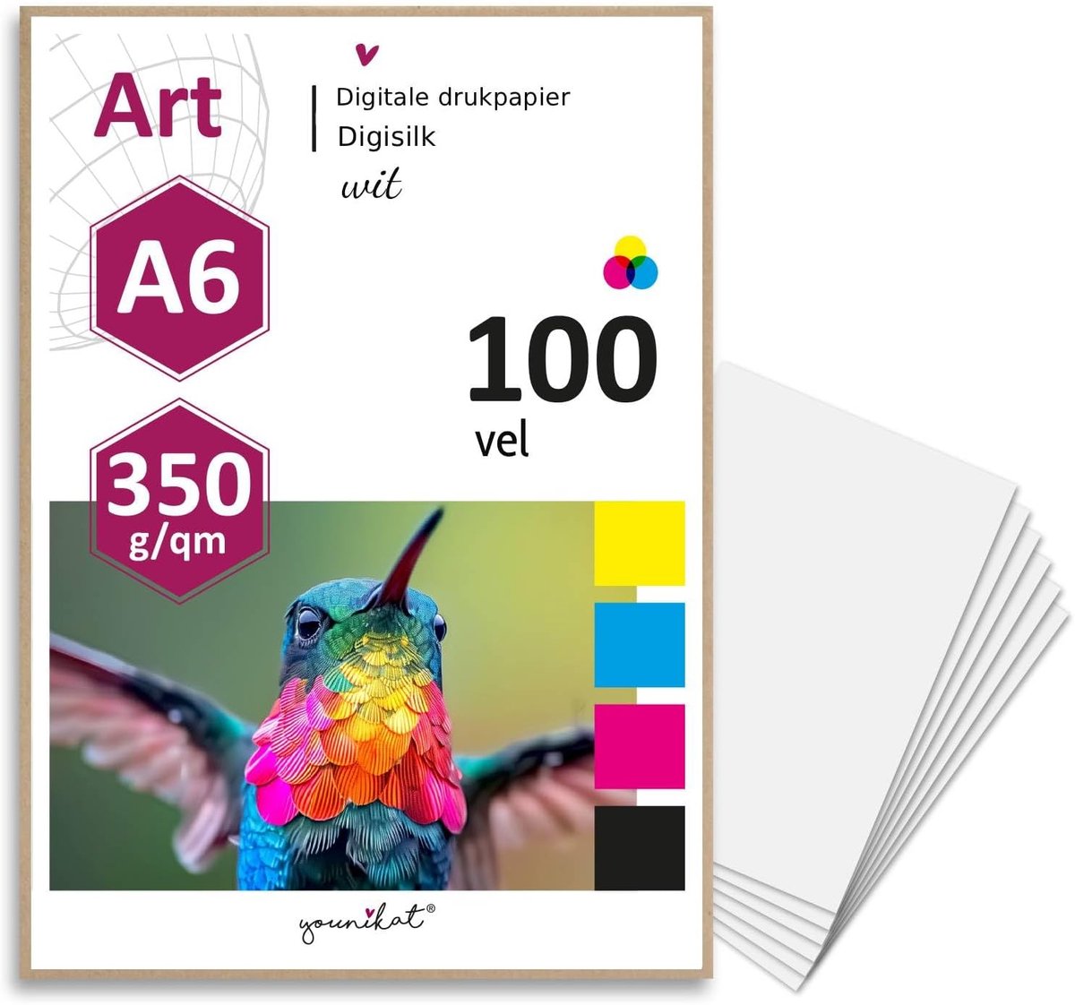 SnelShoppen - 100 Vel Premium Digitale Printpapier A6 350 g/m² Zijde Matte Afwerking - Hoogwaardige Fotoprint Kwaliteit - Wit Gecoat Papier voor Profe