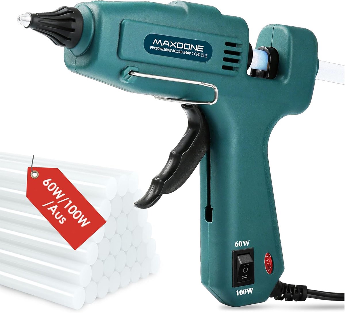 SnelShoppen - Silicone Lijmpistool 60W/100W met One-Click Uitschakeling, 12 Sticks 11mm voor DIY Klussen, Creatieve Projecten en Herstellingen