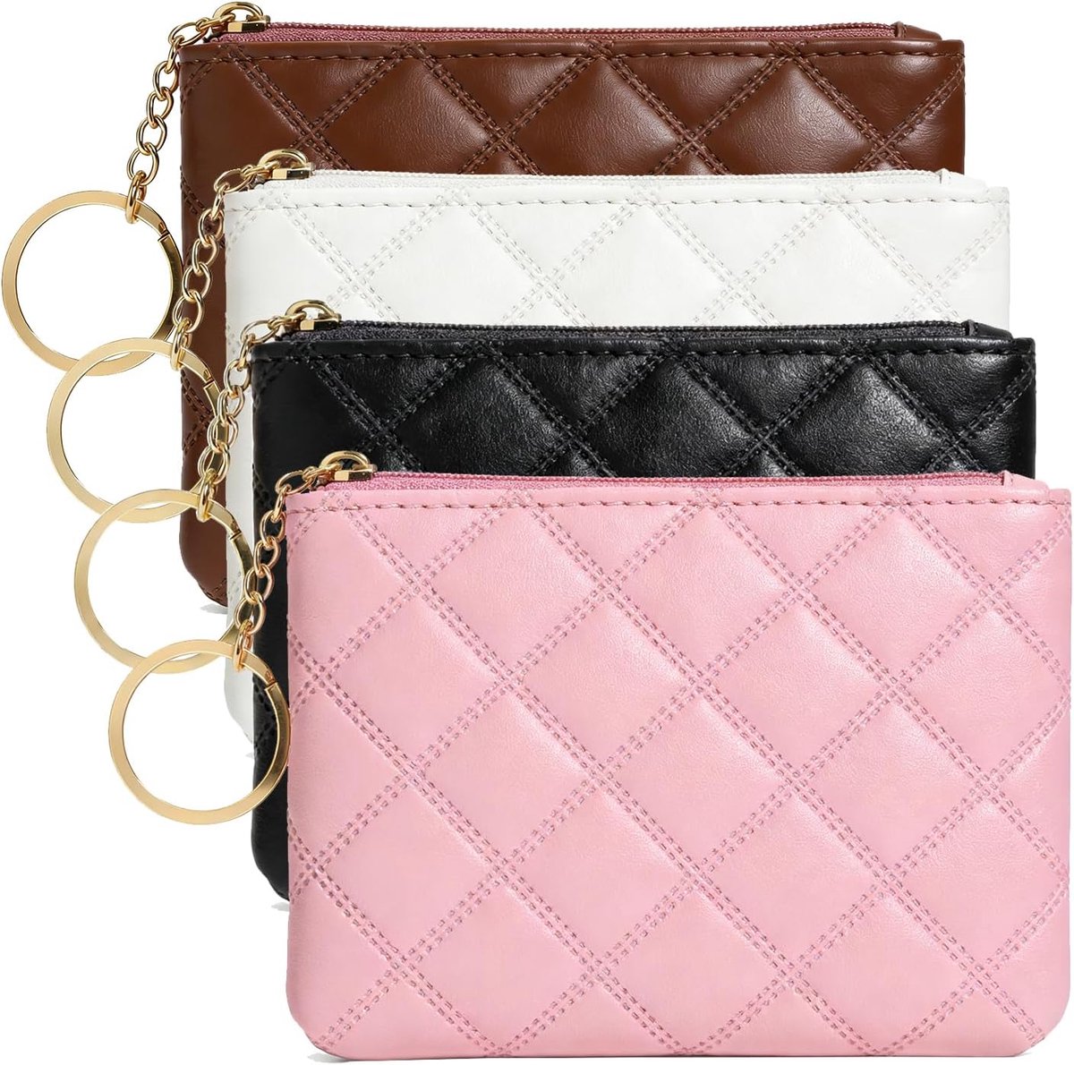SnelShoppen - 4 Stuks Kleine Portemonnee voor Vrouwen, Rhombus PU Leren Muntzak met Rits, Mini Muntentas, Draagbare Zipper Kleine Verander Cute Portem