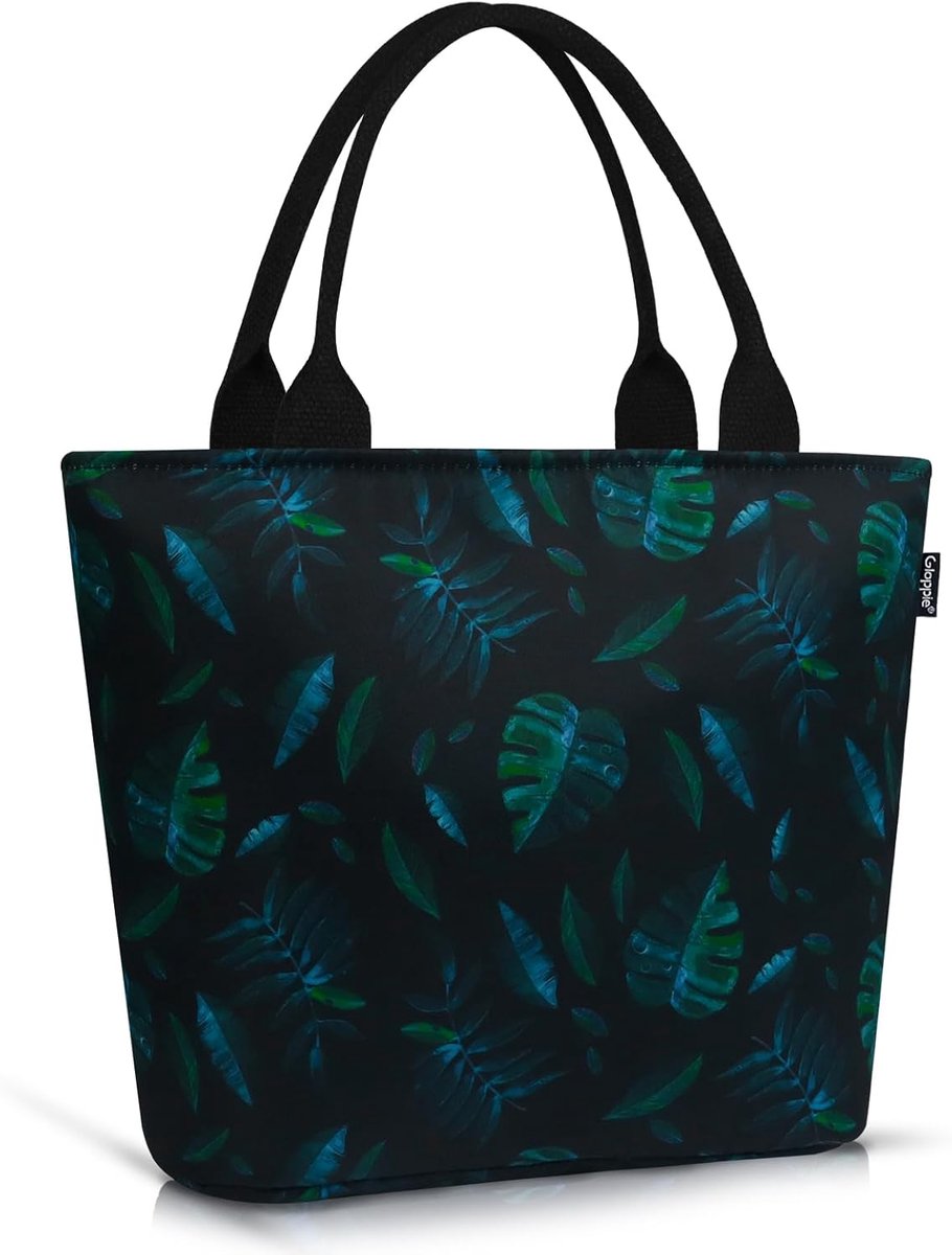 Lunchtas met waterdichte voering en zachte thermische isolatie - 9 liter - Groene bladeren en zwart - Voor picknick en kantoor