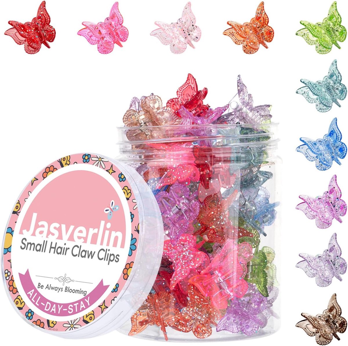 SnelShoppen - Glitter Mini Butterfly Haarclips, 50 Stuks in 10 Kleuren, 90s Y2K Stijl, Duurzame Haaraccessoires voor Vrouwen en Meisjes, Perfect voor