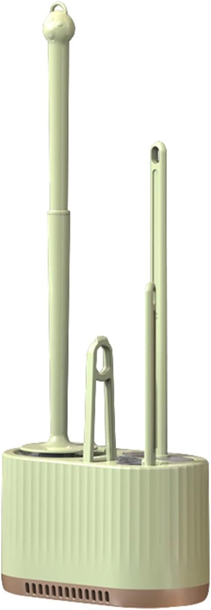 SnelShoppen - 4-in-1 Toiletborstelset met Ronde Nylon en Plat Siliconen Handborstel, Staande of Wandmontage, Avocado Groen, Badkamer Accessoire