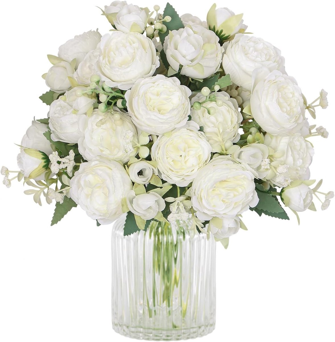 Kunstmatige Pioenrozen Boeket - 2 Bundels Witte Zijde Pioenbloemen voor Bruiloft, Feest en Thuisdecoratie