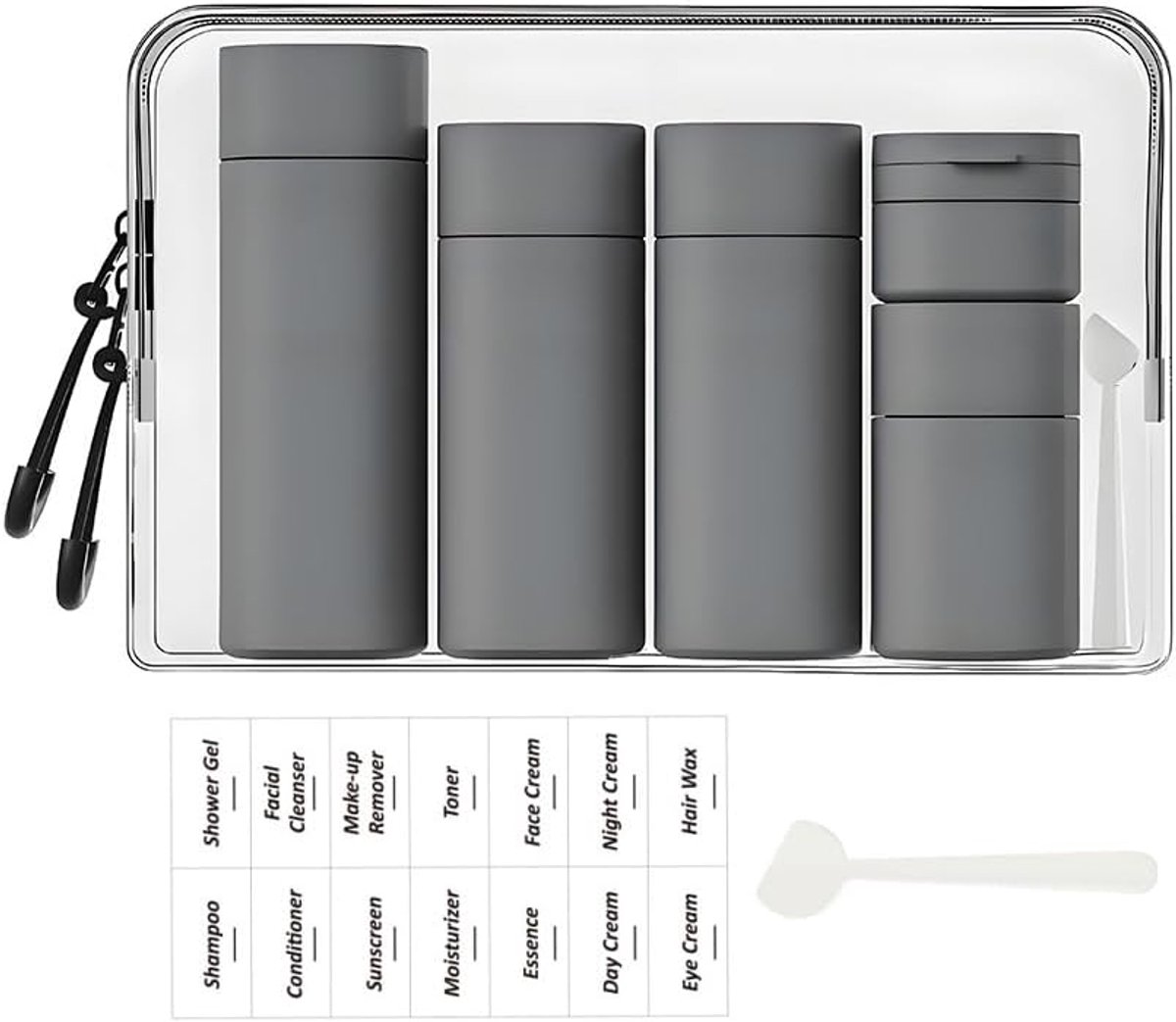 Thijox - 5-pack Korte Reisflessen TSA Goedgekeurd, BPA-vrije Knijpflessen voor Cosmetica, Shampoo, Crème, Conditioner - Nordic Charcoal Gray - Perfect