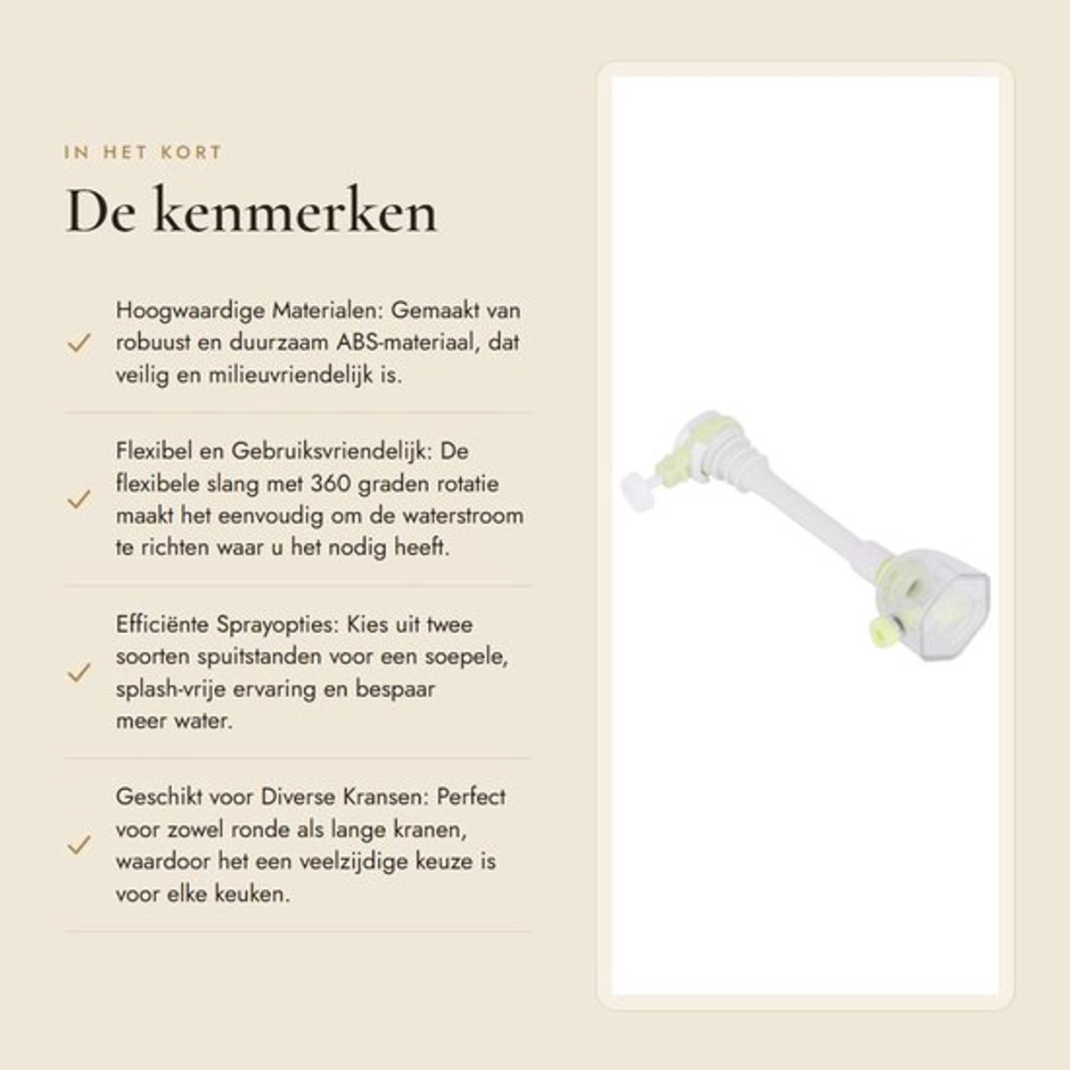 Kraanverlengstuk 18cm - Flexibele/roterende Beugel - Spatwaterdicht - Waterbesparend - Hoo