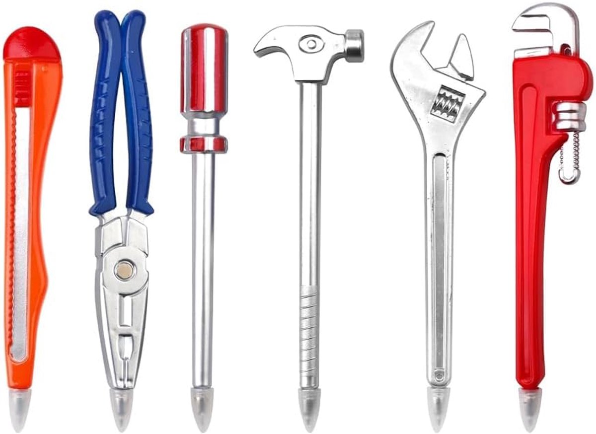 SnelShoppen - 6-delige Novelty Writing Pen Set Ballpoint Pen in Tool Vorm, Creatieve Kantooraccessoires voor Studenten, Jongens en Meisjes, Unieke Gad