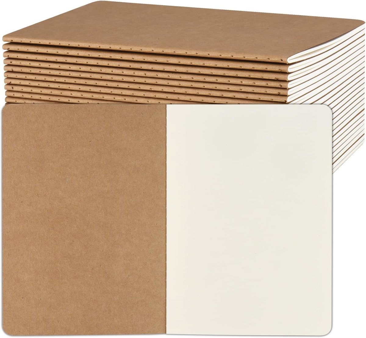 Thijox - Set van 24 A5 Kraft Notitieboeken - 60 Pagina's Gelinieerd - 80 gsm Papier - Perfect voor Tekenen, Schrijven, Notities, School, Kantoor en Cr