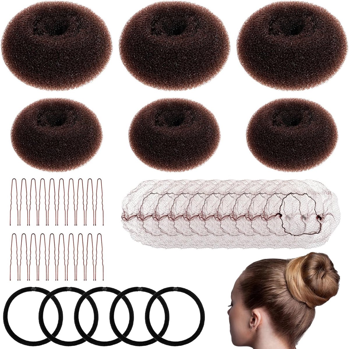 SnelShoppen - 41-delige Haaraccessoires Set voor Vrouwen - Donut Haarbanden, U-vormige Haarklemmen, Elastische Netten, Perfect voor Feest, Dagelijks G
