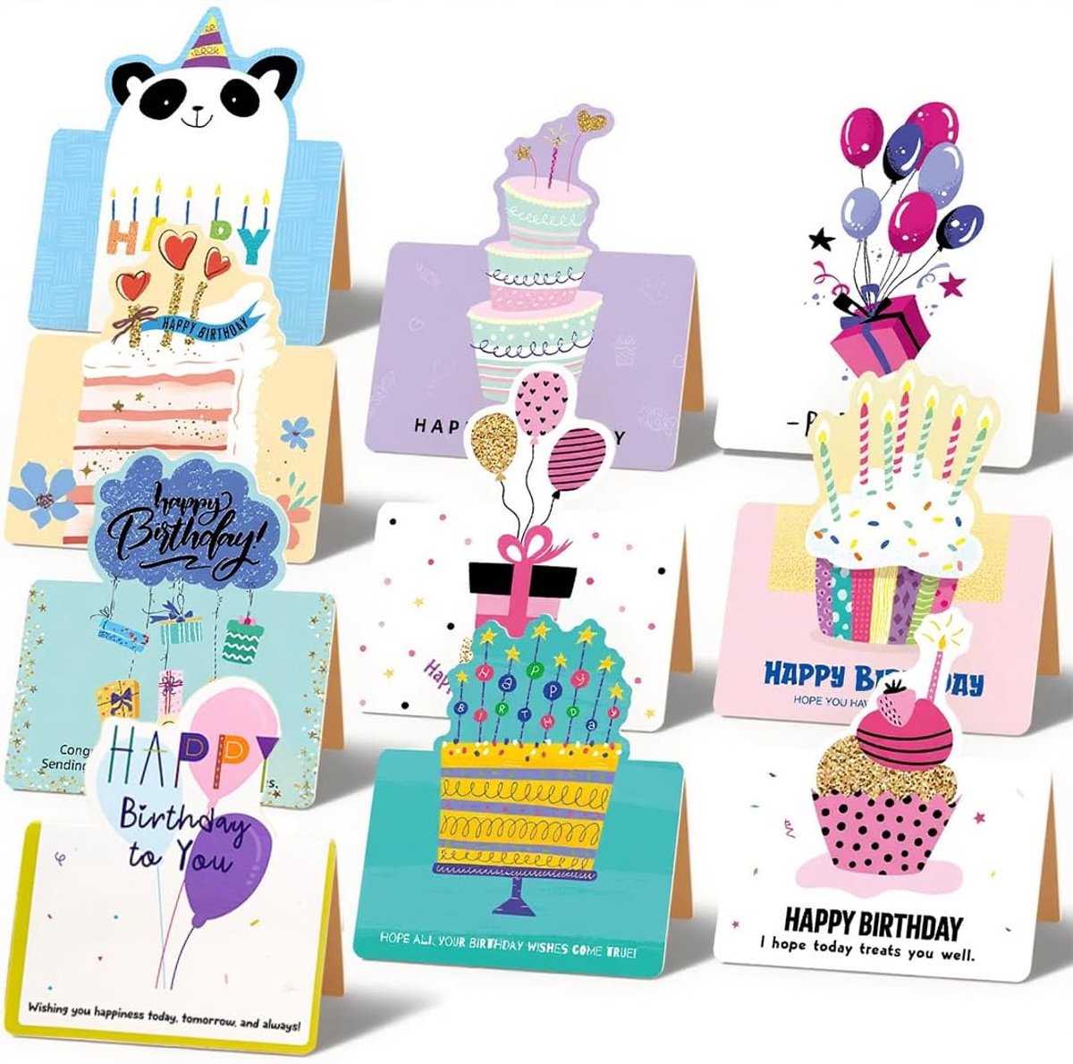 SnelShoppen - 10 Stuks Verjaardagskaarten, Vouwkaarten, Postkaarten, Leuke 3D Verjaardagskaarten voor Mannen, Vrouwen en Kinderen, Hoogwaardige Materi