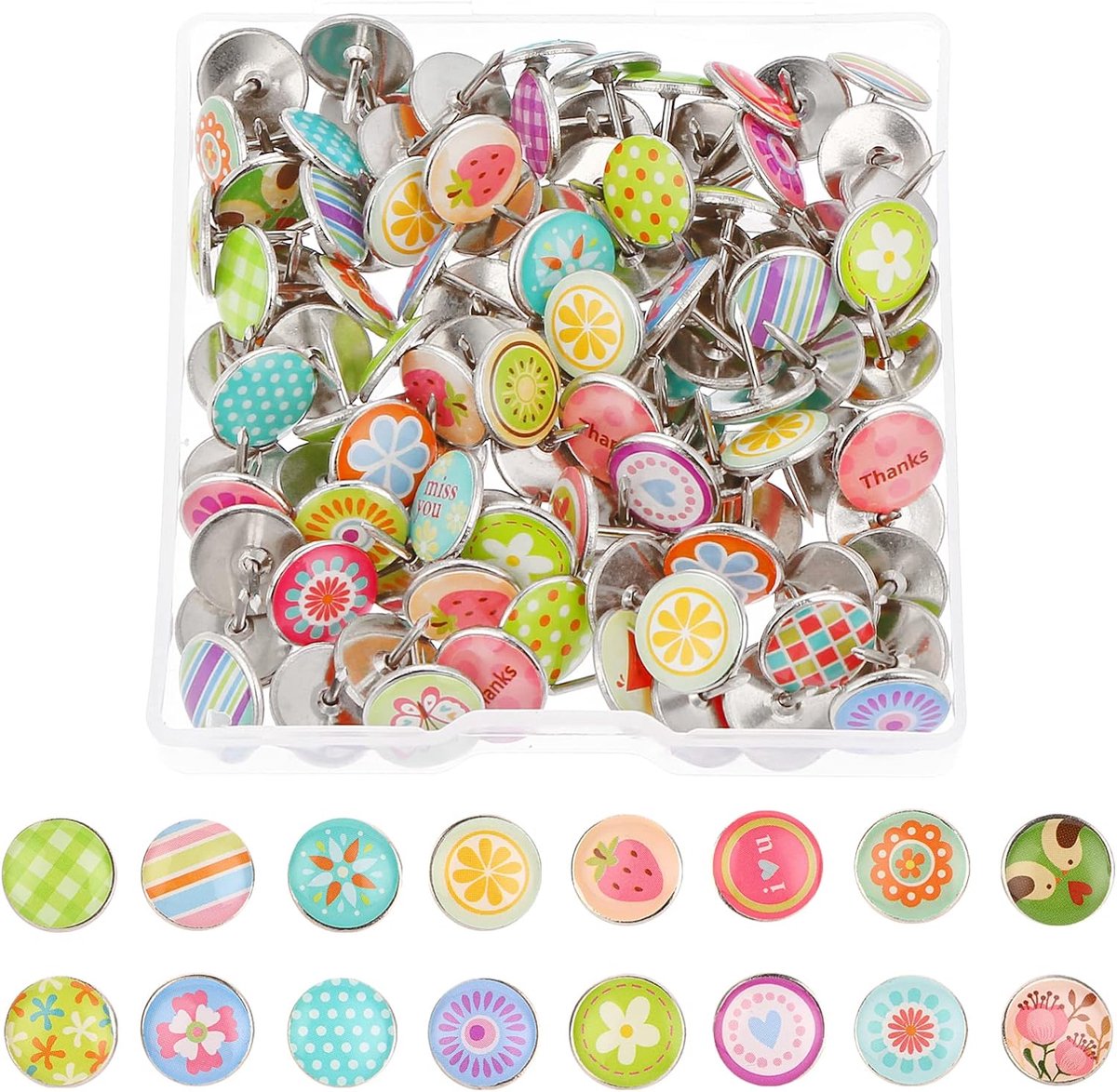 SnelShoppen - 80pcs Decoratieve Push Pins - Cork Thumb Nails en Stalen Kaart Pins voor Thuis en Kantoor - Random Patroon en Trendy Ontwerpen