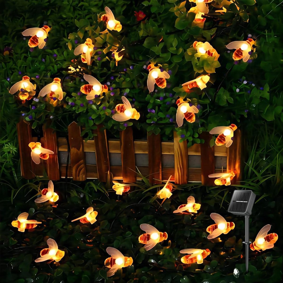 SnelShoppen - Solar Powered LED Lichten - 6.5m Lange Buiten Fairy Lights met 30 Multi-Kleurige LED's - Bijen, Libellen en Bloemen Ontwerpen voor Tuin,