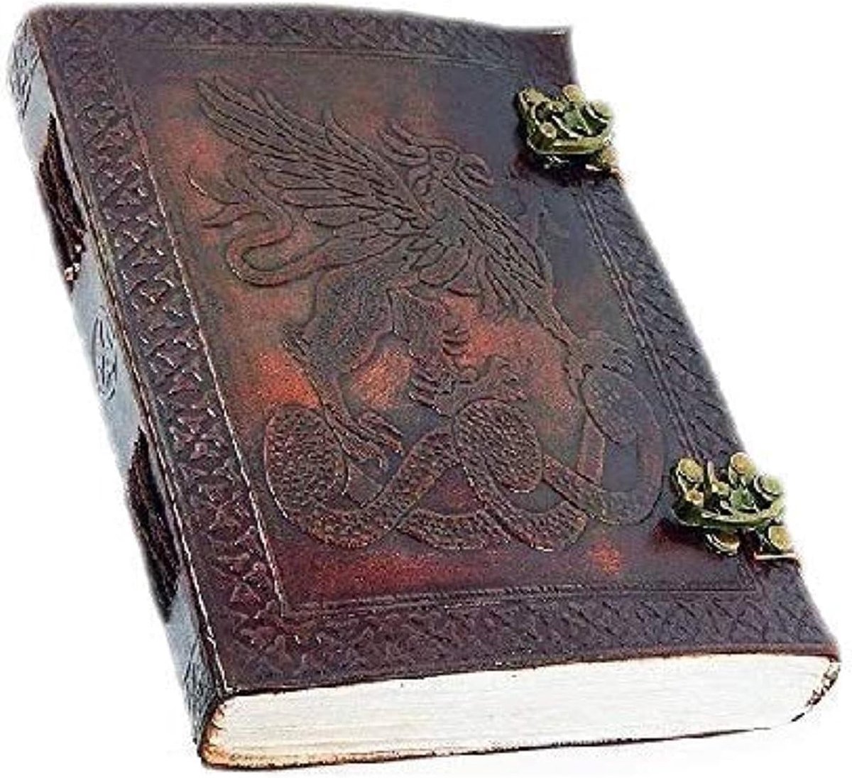 SnelShoppen - Vintage Celtic Griffin Journal - Handgemaakt Leer Notitieboek A5 - Dragon Diary met Dubbele C-slot - 6x8 Inch Antiek Notitieboekje voor