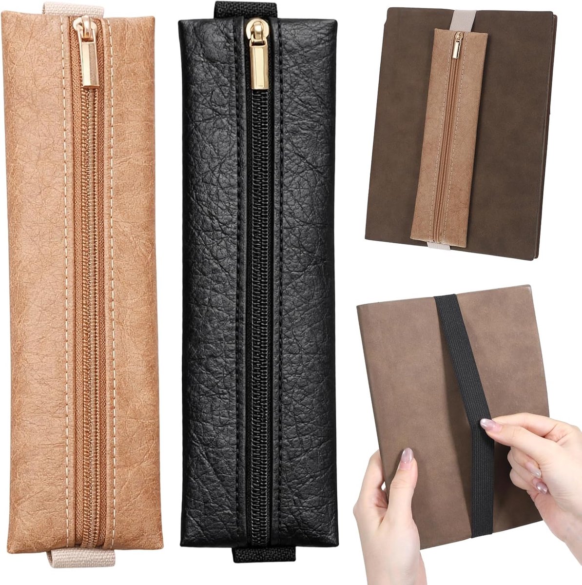 SnelShoppen - 2 Stuks Penhouder Notebook Zipper Elastische Penhouder Verstelbare Pennenzak Penlus voor Journal Notitieboek Kalender Herbruikbaar Water