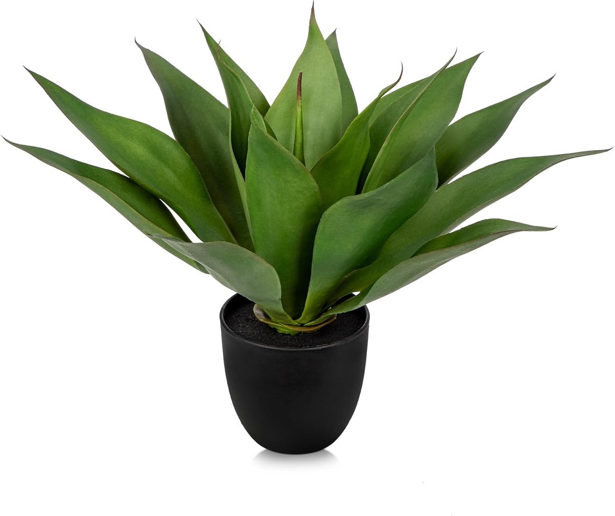 SnelShoppen - Kunstplant Aloe Vera 34 cm - Realistische Kunstplant in Zilveren Bloempot - Decoratie voor Woonkamer, Balkon, Slaapkamer, Badkamer, Tafe