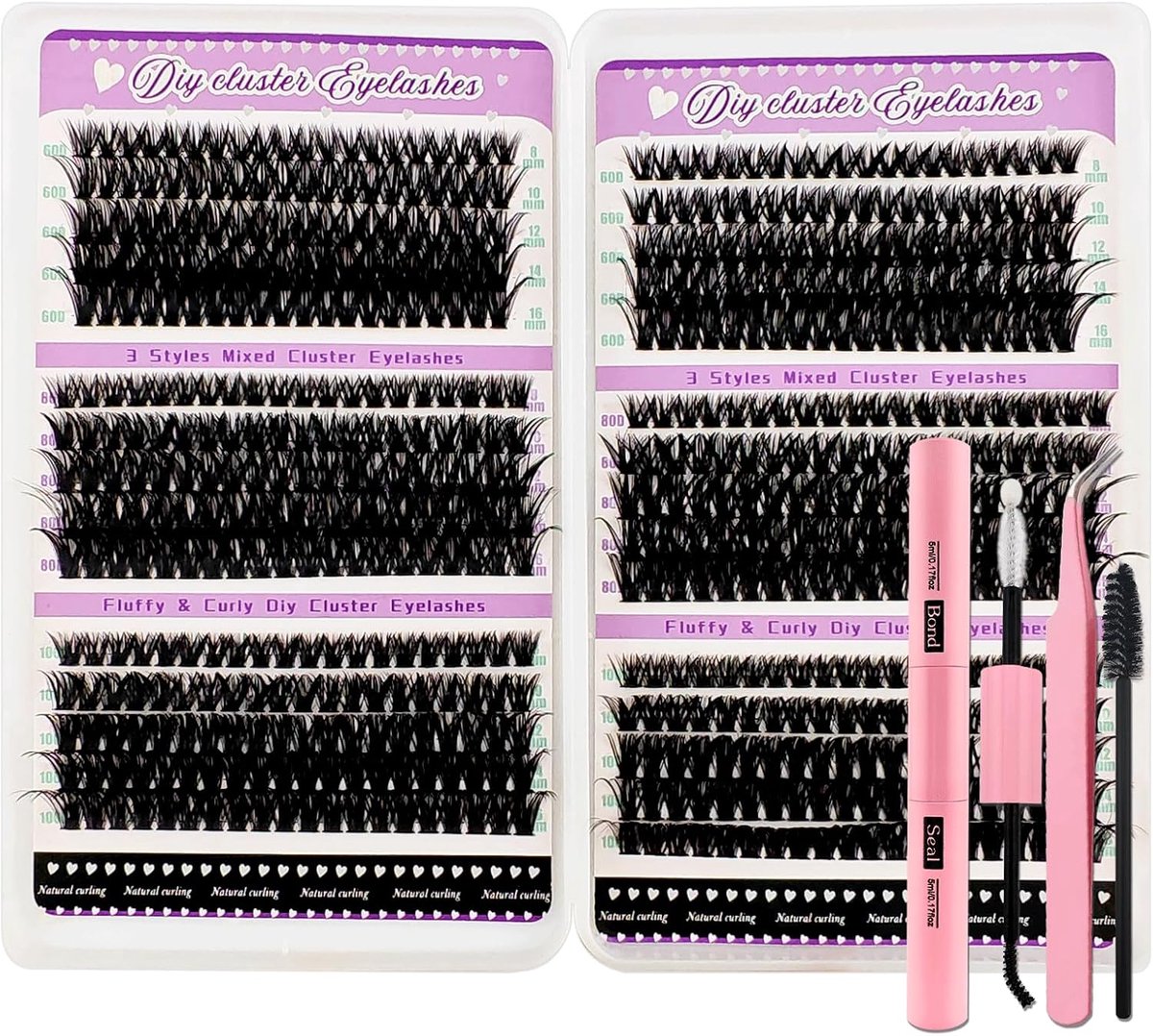 SnelShoppen - 600 Stuks DIY Wimper Extensions Set - 0.07D Individuele Valse Wimpers Cluster met Wimperlijm en Pincet - Herbruikbare Wimper Tuft voor B