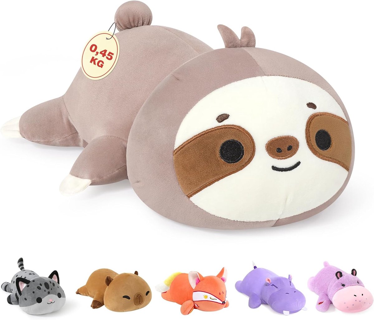 SnelShoppen - Zachte Gewogen Pluche Luiaard 0.45kg voor Volwassenen en Kinderen, 25cm, Perfect voor Knuffelen en Ontspanning, Niet Giftig, Ideaal voor