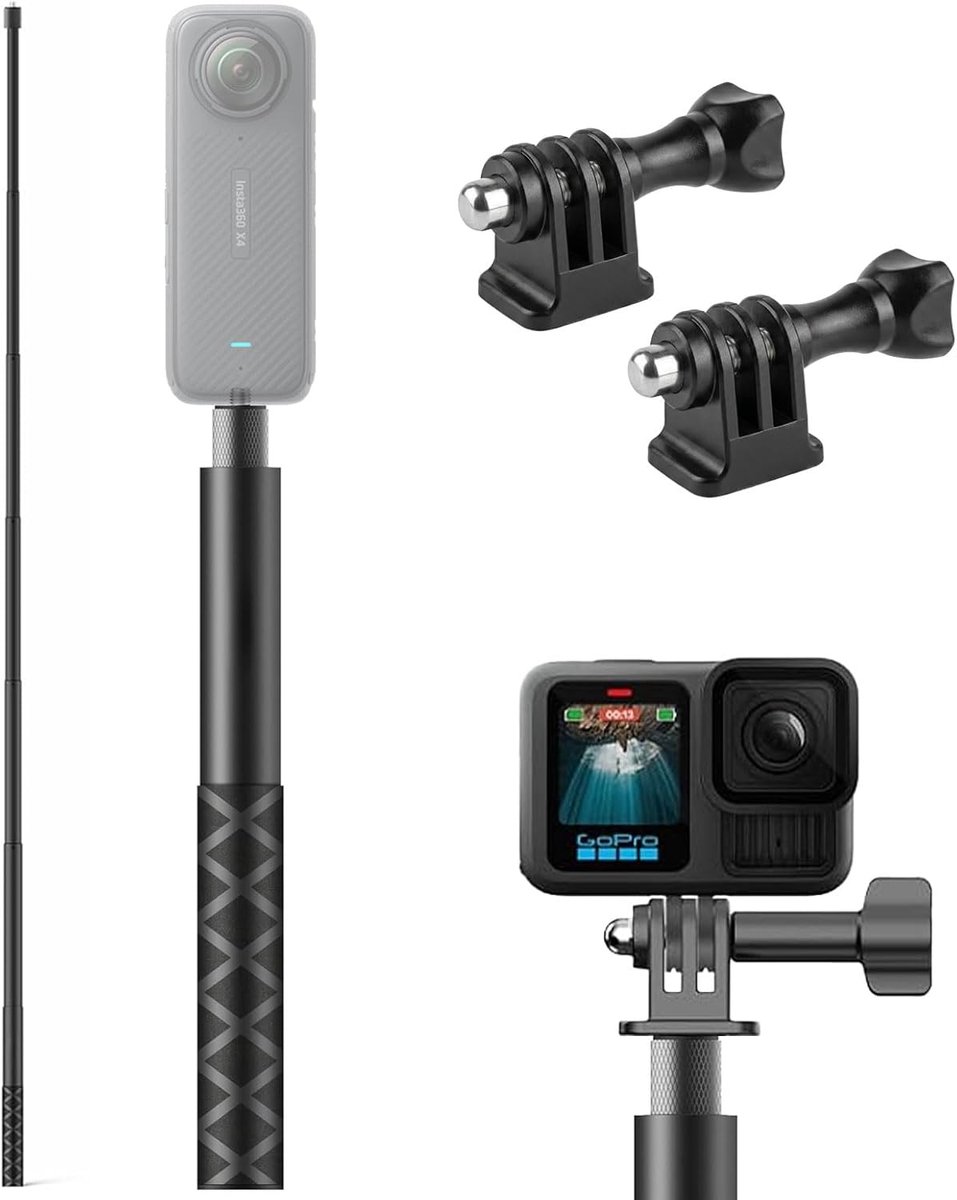 SnelShoppen - Selfiestick 120 cm - Uittrekbare Monopod met Adapter voor DJI Osmo Action 4/5, Pocket 3, Insta360 X5/X4/X3 - Ideaal voor Reis, Feest en