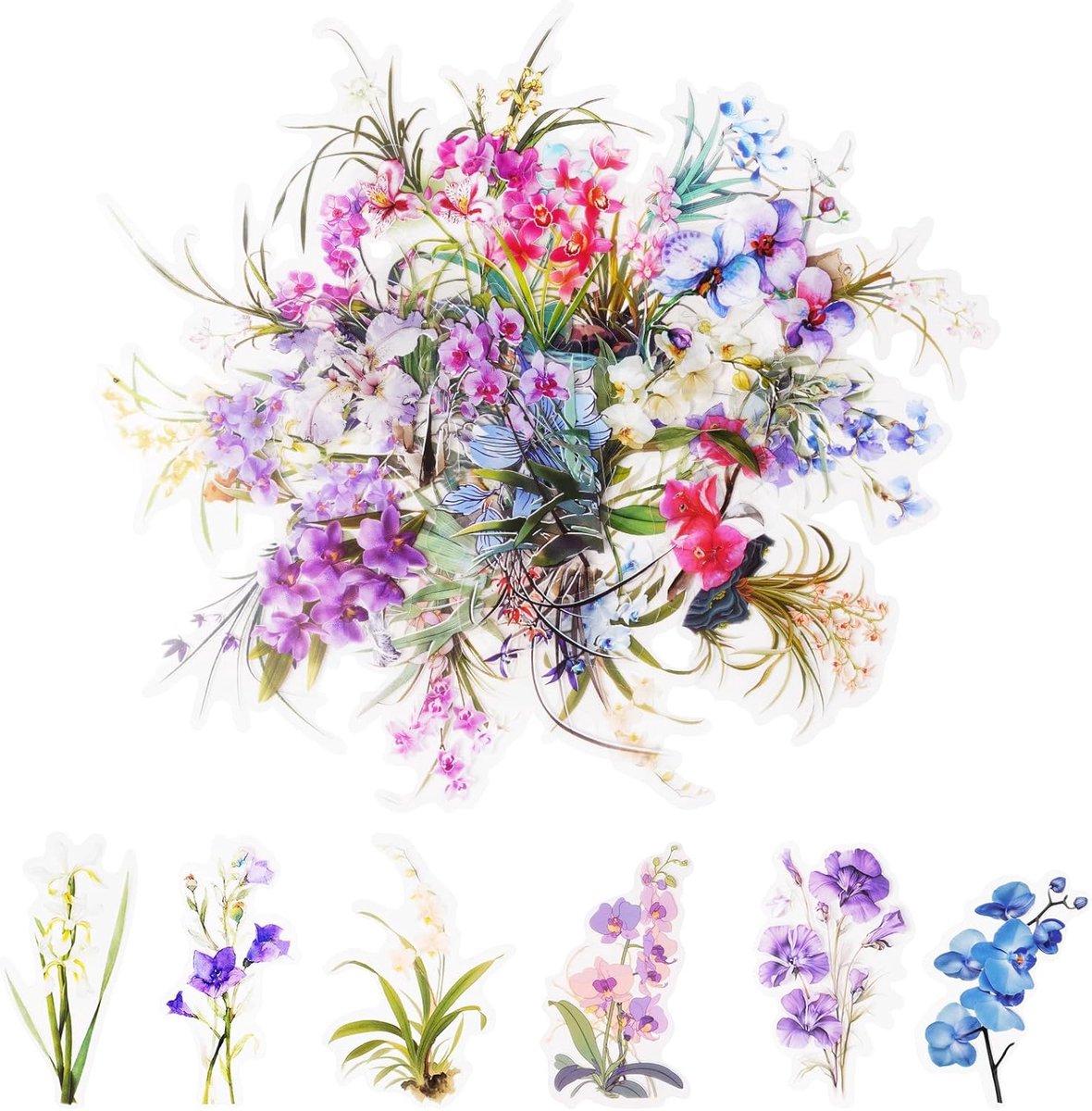 Thijox - Transparante Bloemenstickerset 150 Stuks Natuurlijke Zelfklevende Plakboekstickers voor Schrijven, Tekenen, Album, Reisdagboek, Waterdicht en