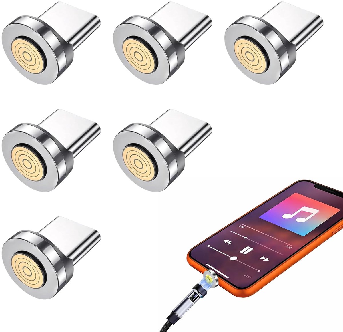 SnelShoppen - 6 Stuks Magnetische USB C-kabels met 7-polige Adapter, Magnetische Datakabel Connector voor Thuis, Kantoor en Auto, Geschikt voor Telefo