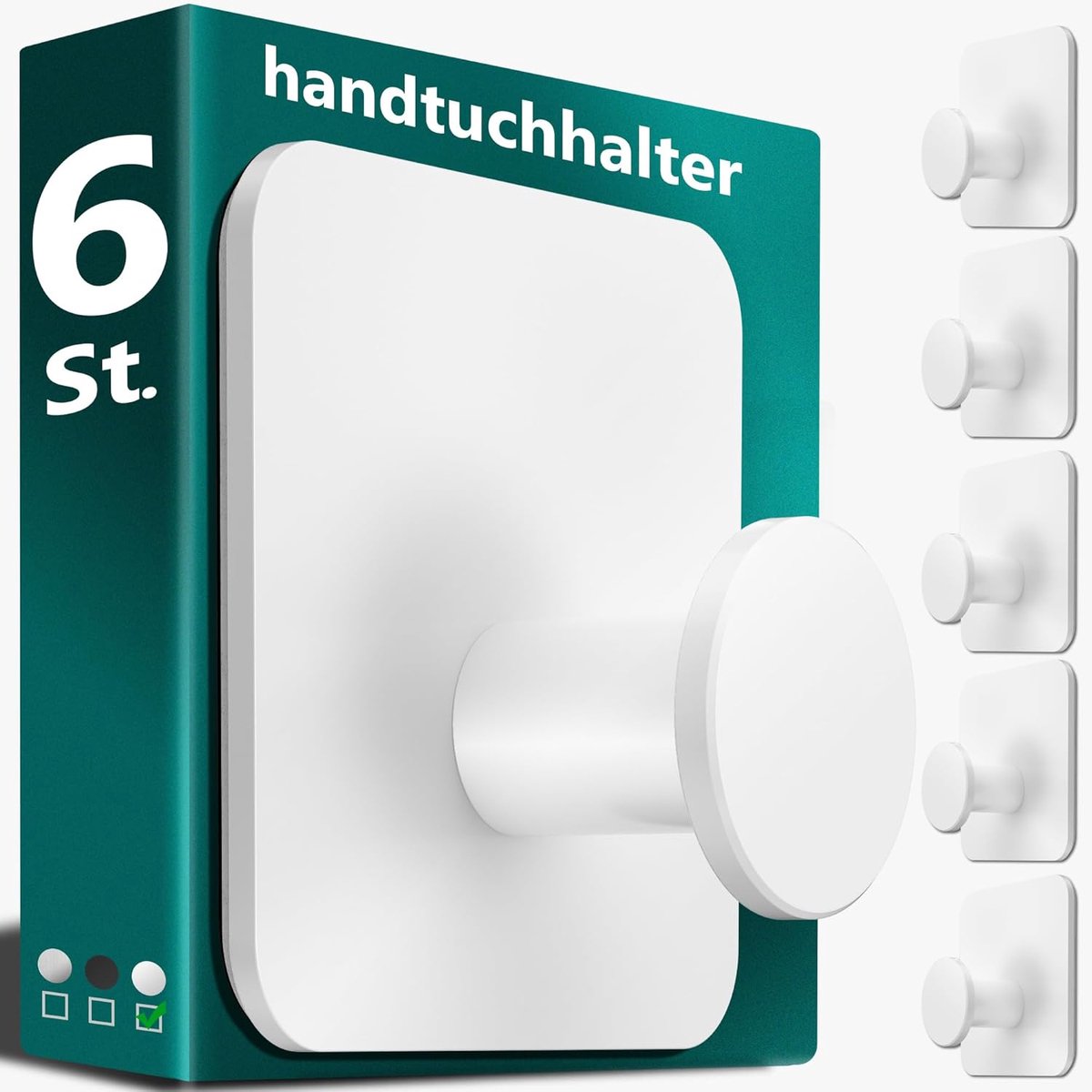 Thijox - Handdoekhouder zonder boren - Set van 5 zelfklevende handdoekhaken - Roestvrij staal - Wit - Modern en stijlvol voor badkamer, keuken en toil