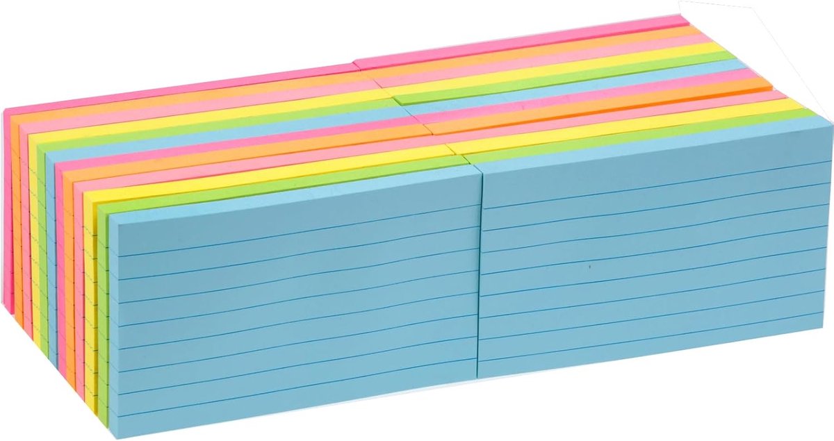 SnelShoppen - Lijmplank Notitieblaadjes - 1920 Stukken - 24 Blokken - 7.5 x 12.7 cm - Lijnnotities - 6 Kleuren - Zelfklevend - Ideaal voor Notities, T