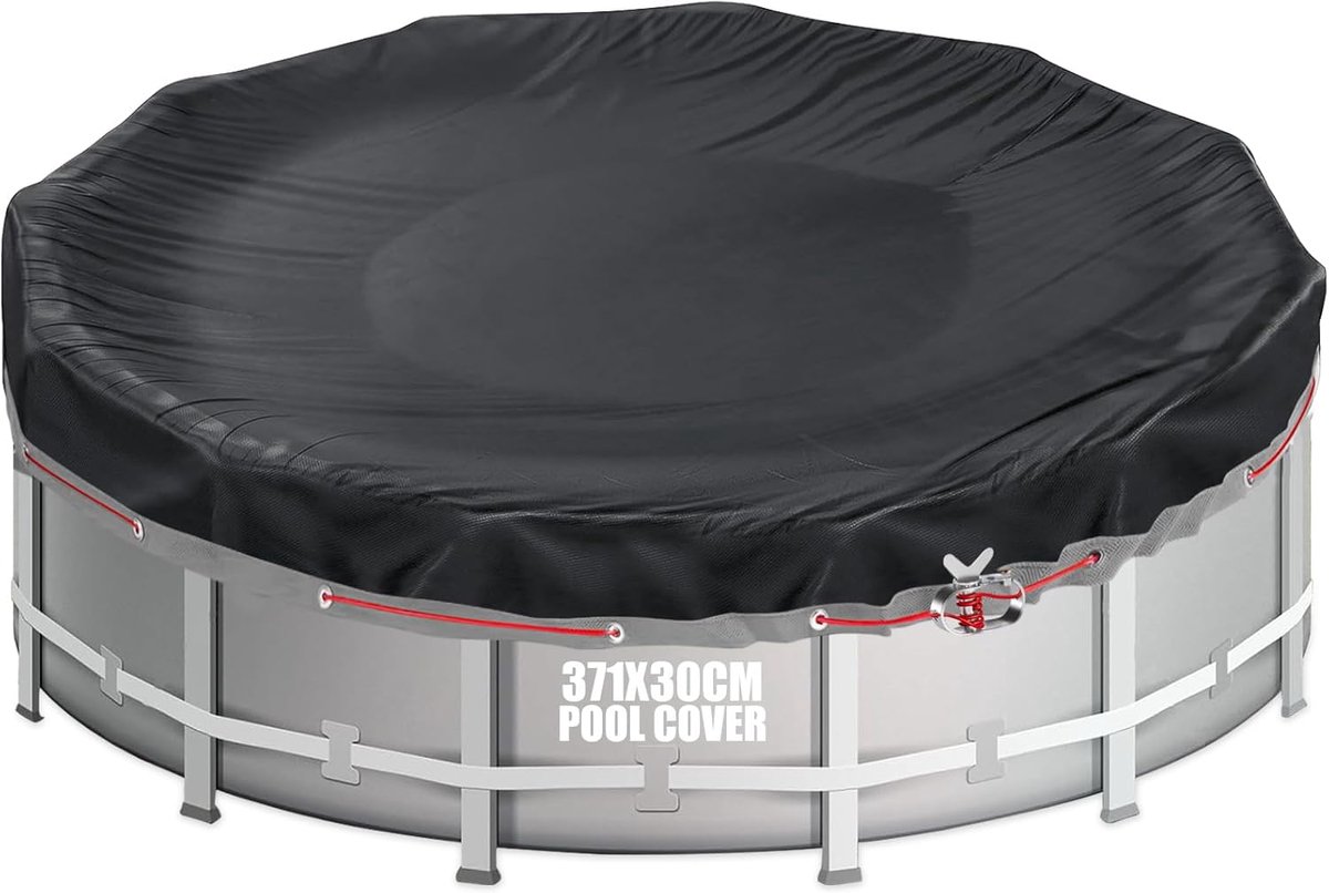 SnelShoppen - Ronde Zwembadafdekking 320-366 cm - Scheurvast 420D Oxford - Bescherming tegen Regen en Stof - Zwart - Voor Intex & Bestway
