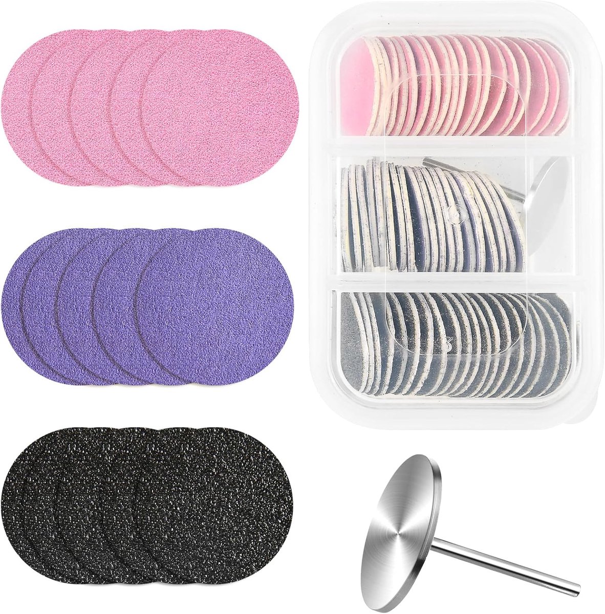 Thijox - 60 Stuks Schuurpapier Schijven 25 mm voor Elektrische Nagelboor - 80 # 180 # 240 # Grit - Dode Huid en Eelt Verwijderaar - Geel, Wit, Roze -