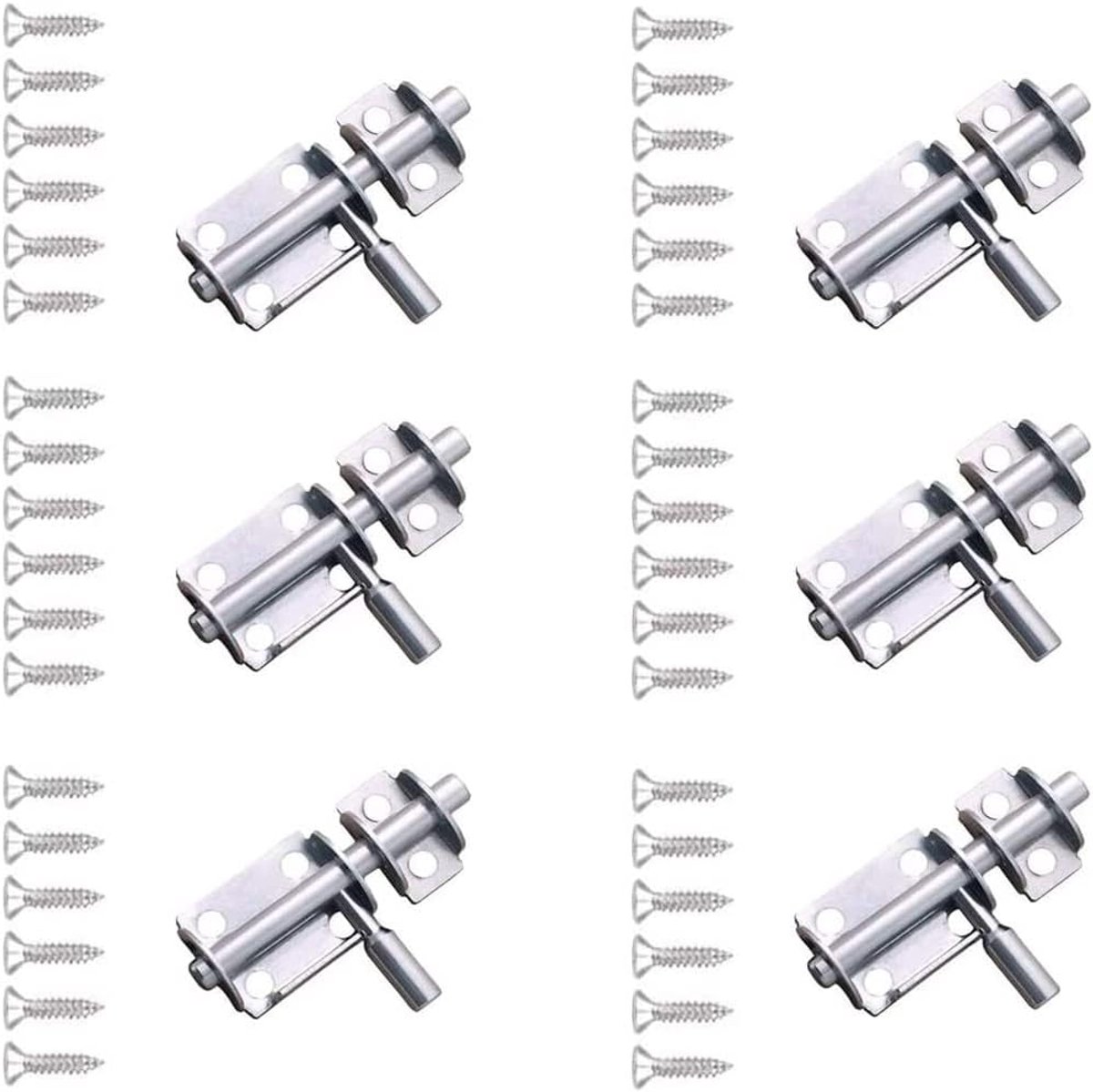 SnelShoppen - RVS Slide Lock 6 Stuks - Veiligheidsloten - RVS Deursloten - Roestvrij - Voor Badkamer, Toilet, Schuur, Slaapkamer, Ramen - Inclusief 36