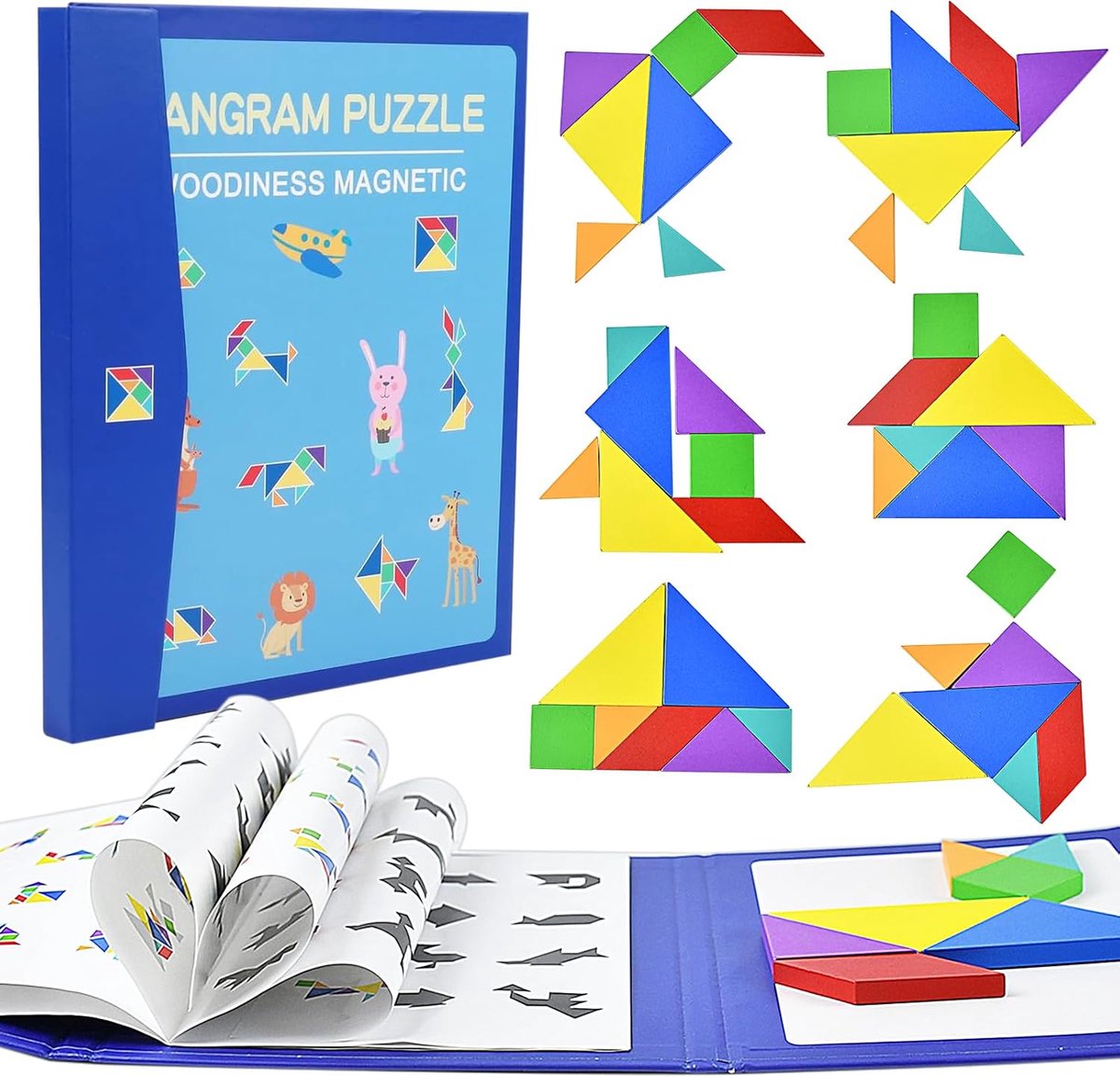 SnelShoppen - Magnetische Tangram voor Kinderen - Creatief Speelgoed met 96 Speelopties - Geometrische Vormen - Reisspel voor 3, 4, 5, 6 Jaar - Kleuri