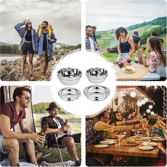 8-delige Camping Servies Set: RVS Borden en Schalen voor Buiten en Keuken — afbeelding 4