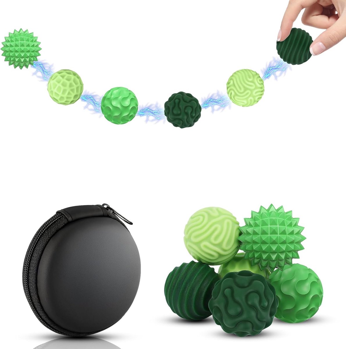 SnelShoppen - Set van 6 Magnetische Anti-Stress Speelgoed, Silicone Stressballen voor Volwassenen, Groene Anti-Stress Ballen voor Concentratie en Onts
