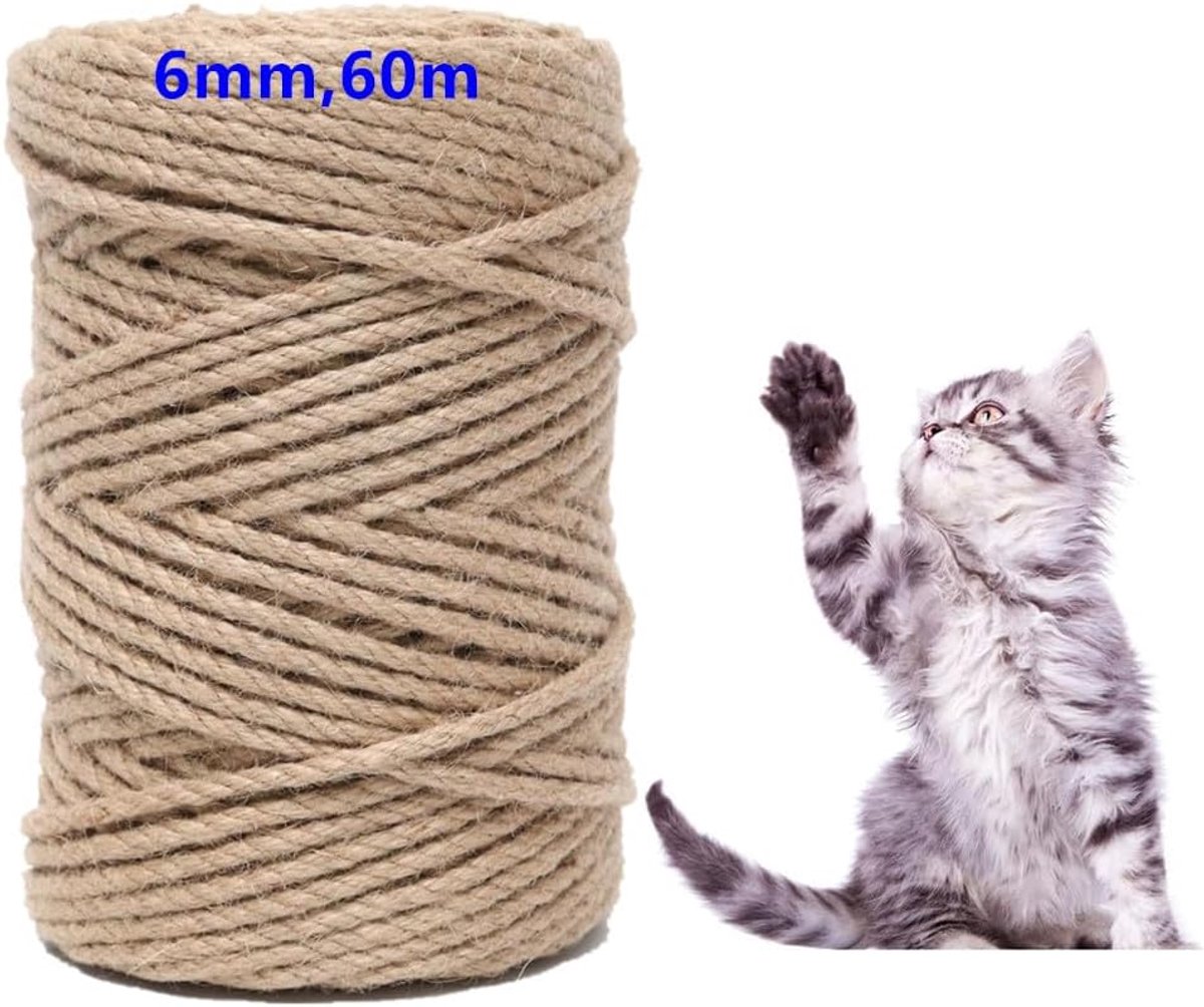SnelShoppen - Sisal Touw Krabpaal Natuurlijk 60m - 100% Jute Touw voor Krabpaal, Tuin en Creatieve Projecten - Robuust en Biologisch Afbreekbaar