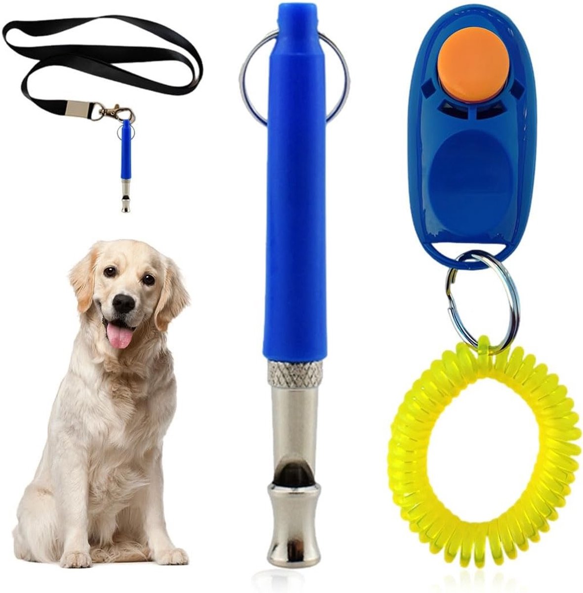 Hondentrainingsset met clicker en fluitje, gehoorzaamheidshulpmiddelen voor honden, 2 stuks hondenspeelgoed