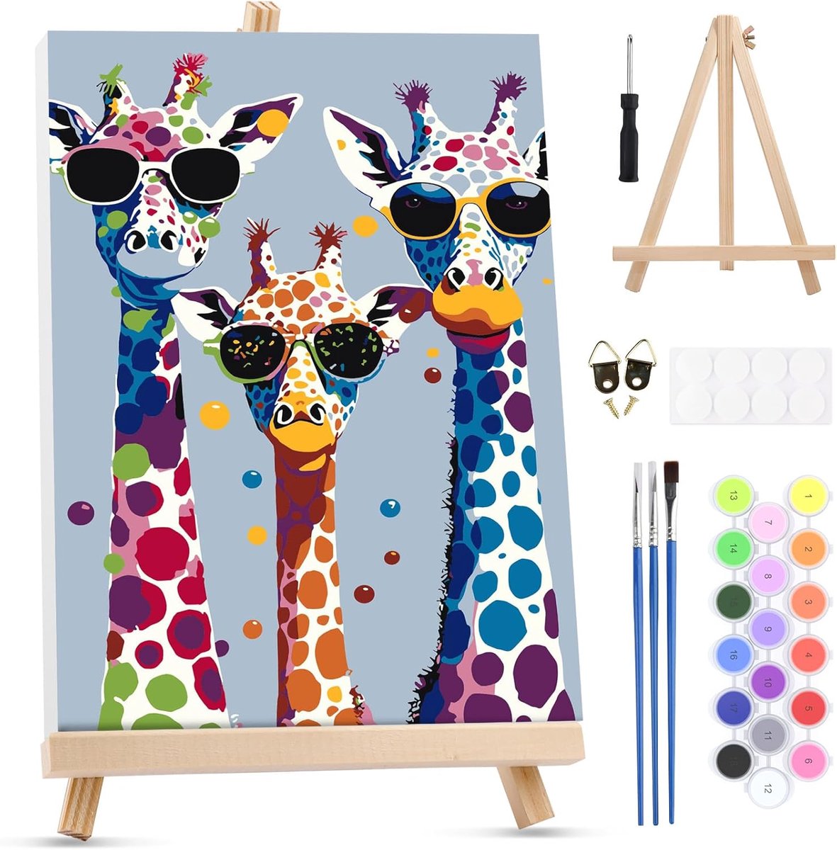 SnelShoppen - Giraffe Schilderen op Nummer Set voor Volwassenen met Frame en Easel - DIY Handgeschilderd Canvas met Acrylverf en Kwasten - Creatieve D