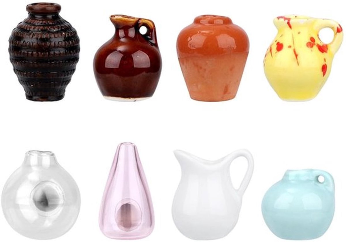 Vaasmagneten 8 Stuks - Mini Keramische Magnetische Vazen - Schattige Decoratie - Kleurvol Glas - Voor Koelkast en Kantoor - Magnetische Vaas