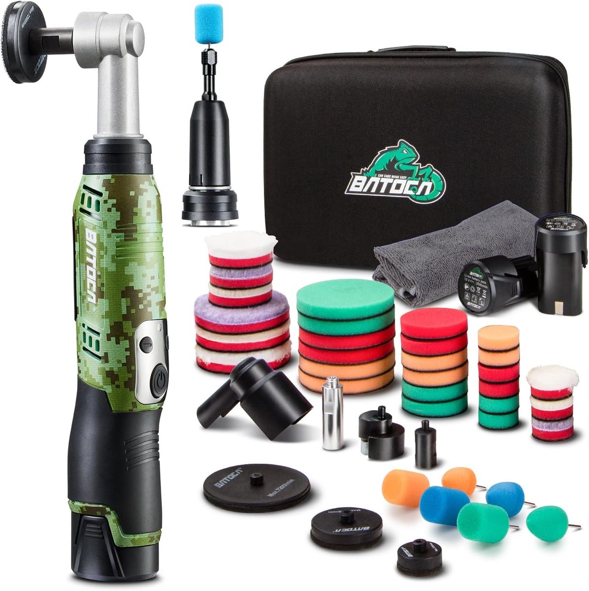 SnelShoppen - Mini Accu Polijstmachine 12V voor Auto, Boot en Motor - BATOCA S6 Polishing Set met 1000-5000RPM & 4200-21000RPM, Diverse Schijven 25/50
