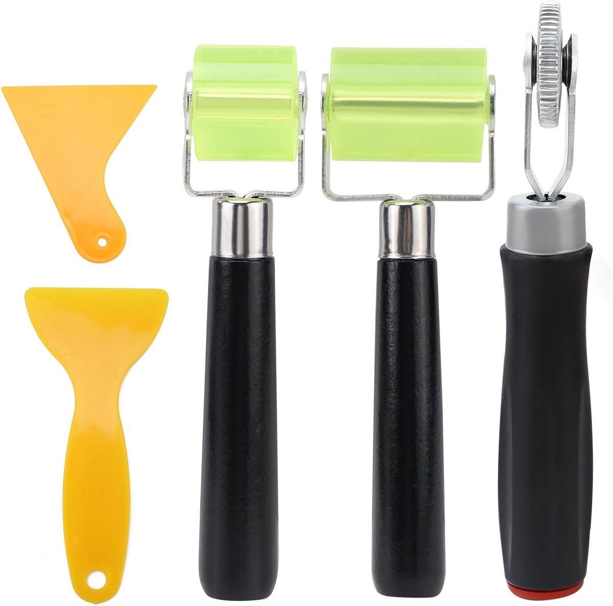 Set van 3 Persrollers, Siliconen Roller, Rubber Roller en Behangroller, Hittebestendige Naadroller voor Randstukken en Het Lassen van PVC Zeilen, inclusief 2 Schrapers