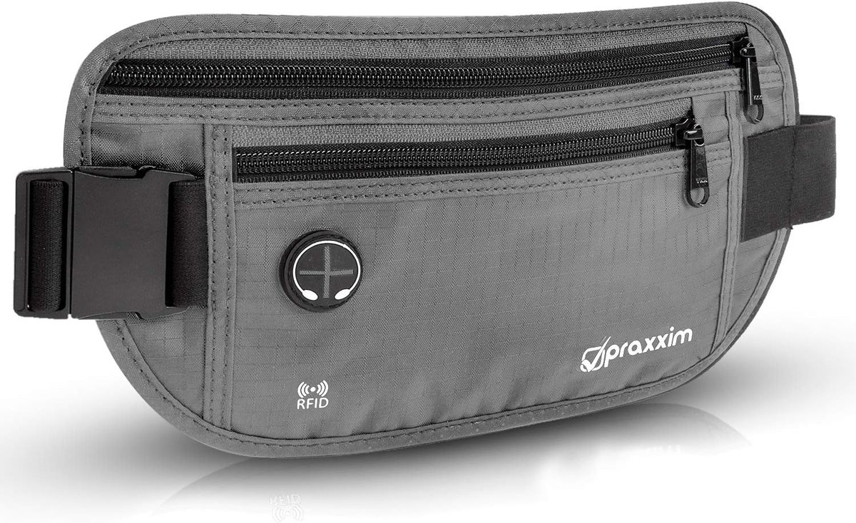 SnelShoppen - Flat Waist Bag voor Sport, Jogging, Reis - Zwarte Heuptas voor Mannen en Vrouwen - Geldriem met Verborgen Pocket en RFID Bescherming - G