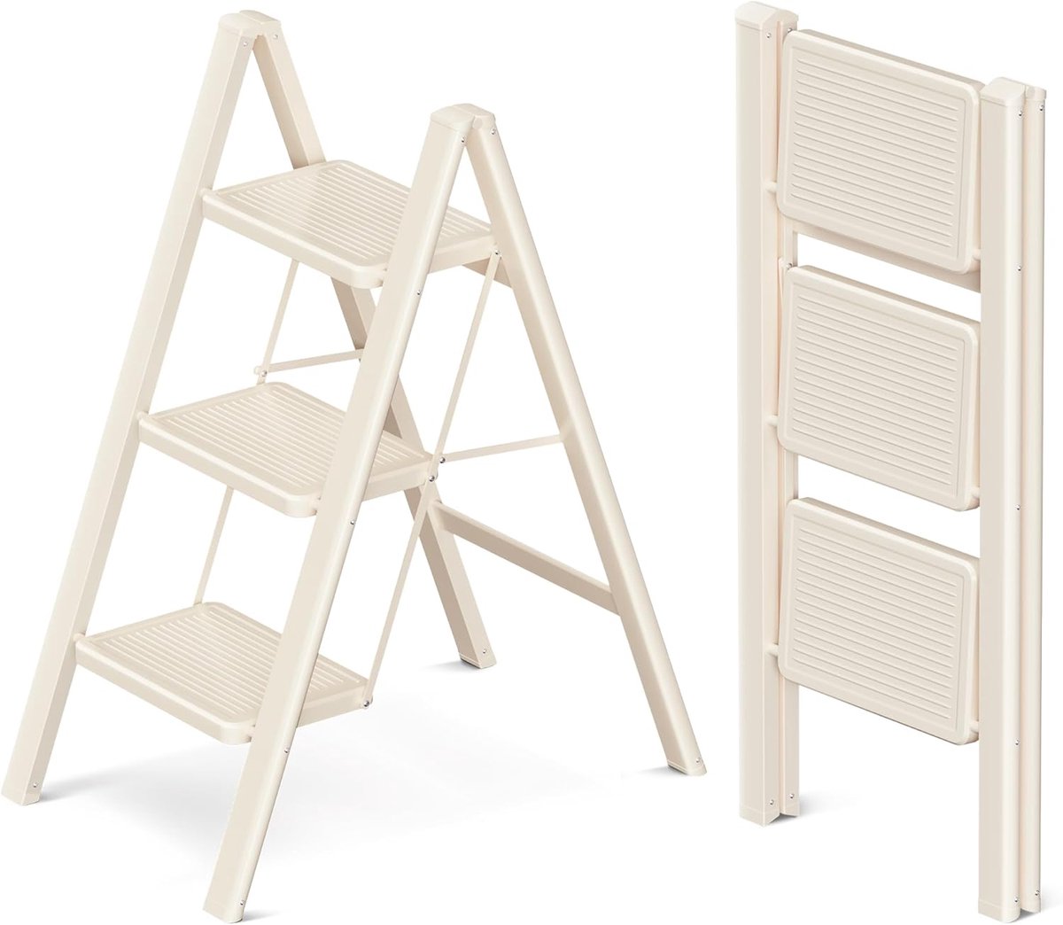 SnelShoppen - Vouwladder met 3 Treden - Opvouwbare Trap voor Keuken en Huishoudelijk Gebruik - Brede Antislip Pedalen - Sterke IJzeren Ladder tot 150k