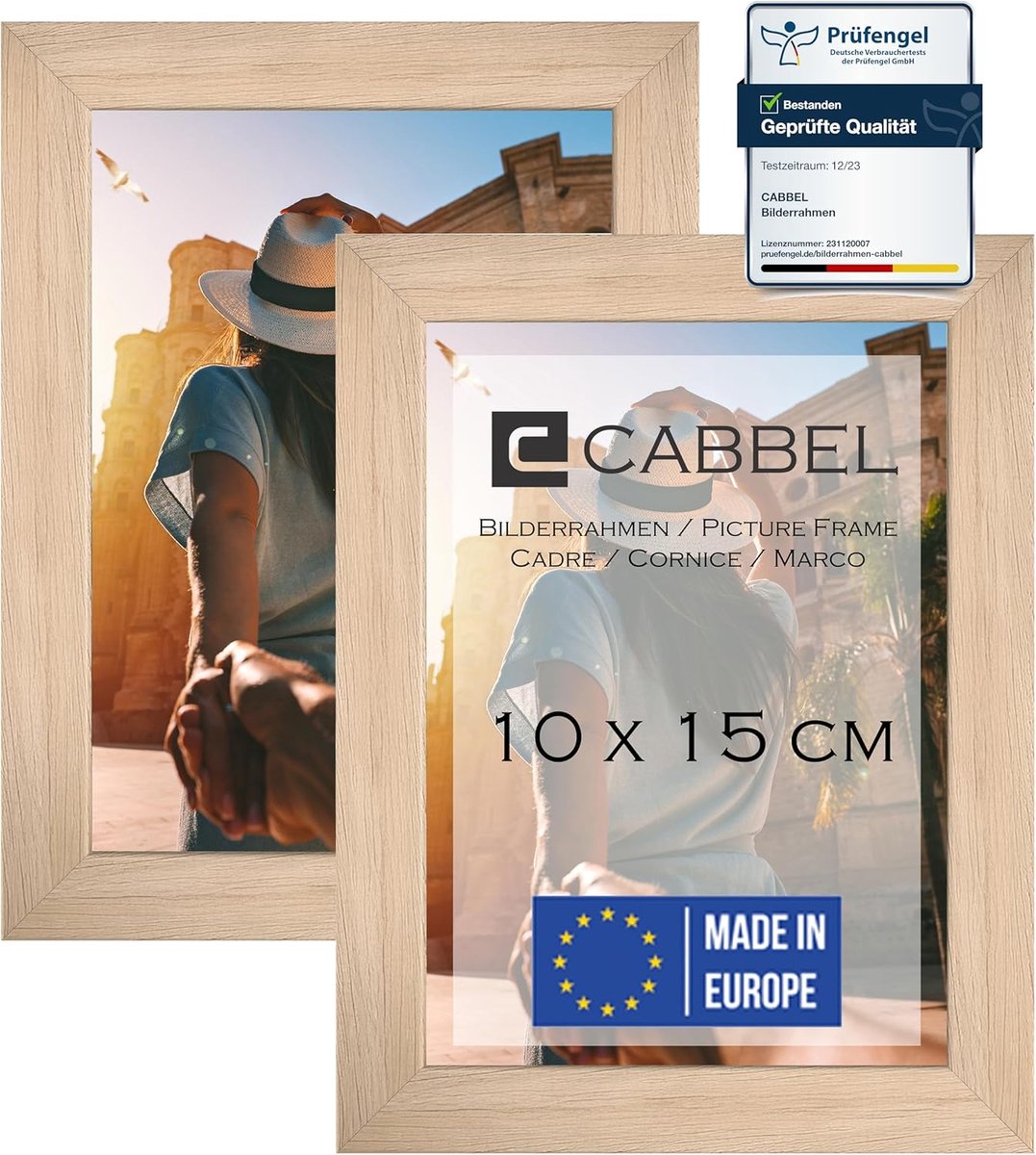 SnelShoppen - Double Pack Foto Lijsten 10 x 15 cm, Natuurlijke MDF Houten Lijsten, Schokbestendig Perspex Glas, Voor Hangend en Staand Gebruik, Ideaal