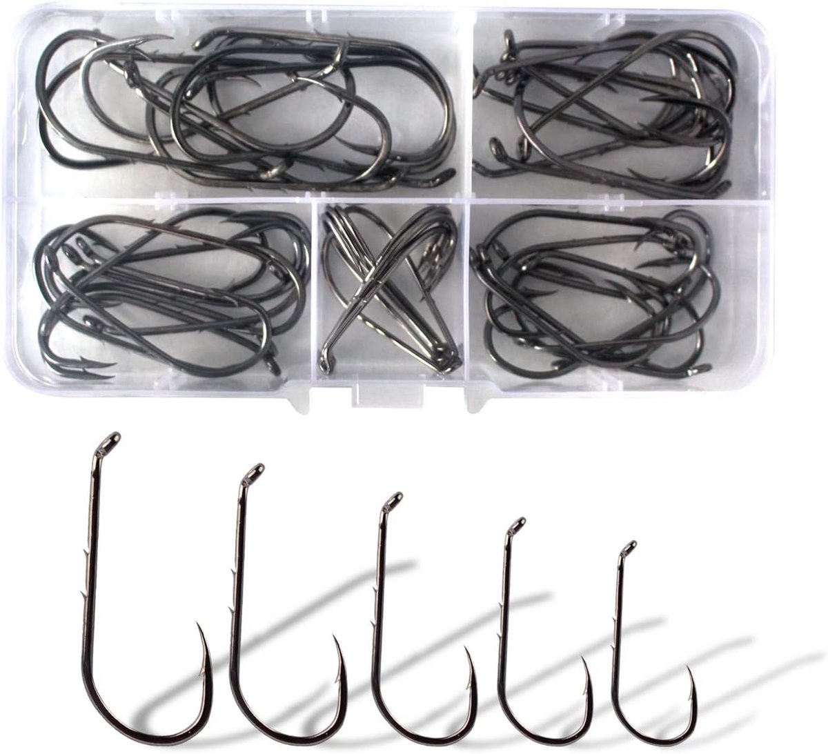 SnelShoppen - 50-300PCS Combinatie Zoutwater en Zoetwater Vissen Haken - Militair Koolstofstaal - Scherpe en Duurzame Haak Set - 1/0# tot 5/0# - Perfe