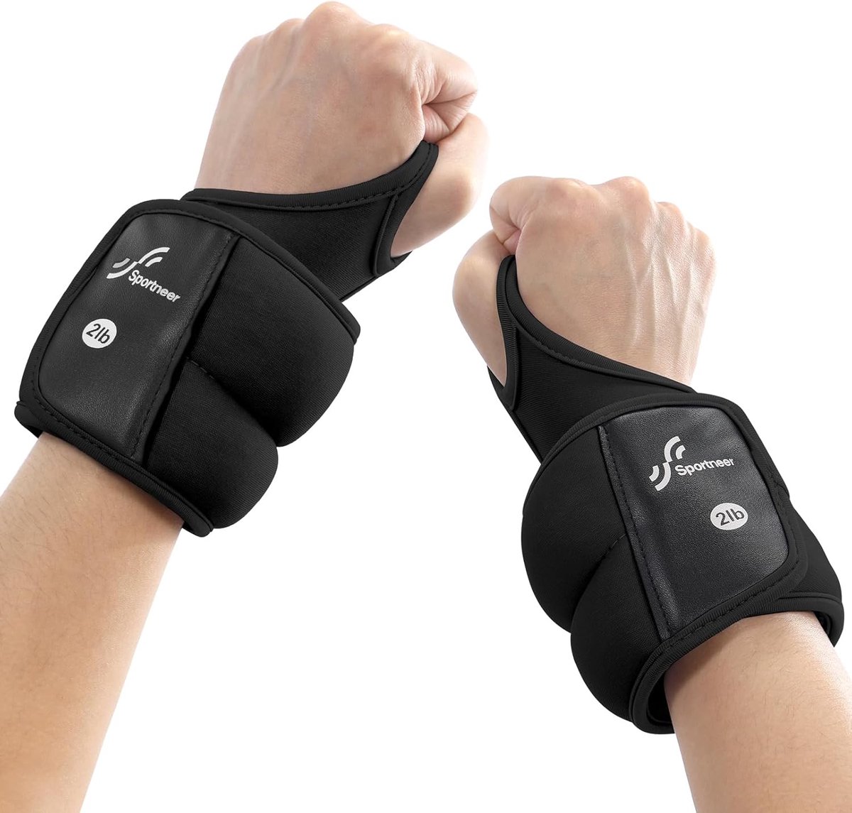 SnelShoppen - Sportneer 2 x 1 kg Polsgewichten - Verstelbare Gewichtjes voor Krachttraining, Fitness en Cardio - Zwart - Ideaal voor Thuis en Buiten