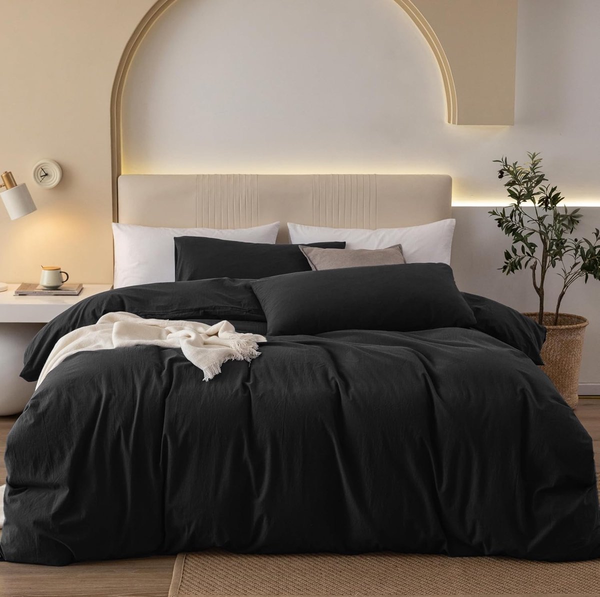SnelShoppen - Gezu Bedlinnen Set 200x220 cm Katoen Zwart Antraciet 3-delig Allergievriendelijk Oeko-Tex Kussenslopen 80x80 cm Zacht en Ademend