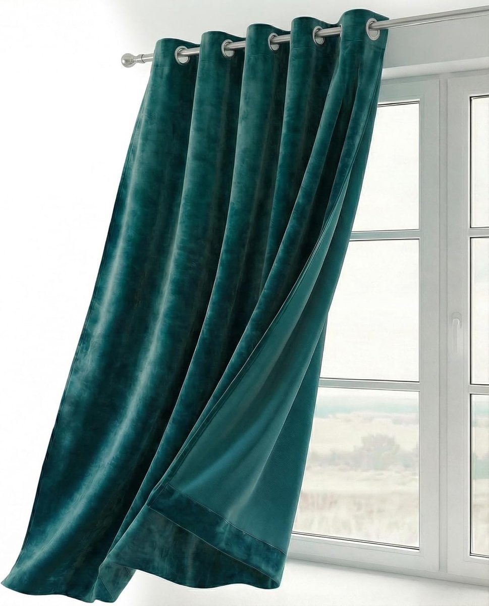 SnelShoppen - Velvet gordijn petrol 140x145 cm - Opaque blackout - Zacht velours, lichtreducerend, eenvoudig schoon te maken, diverse kleuren en maten