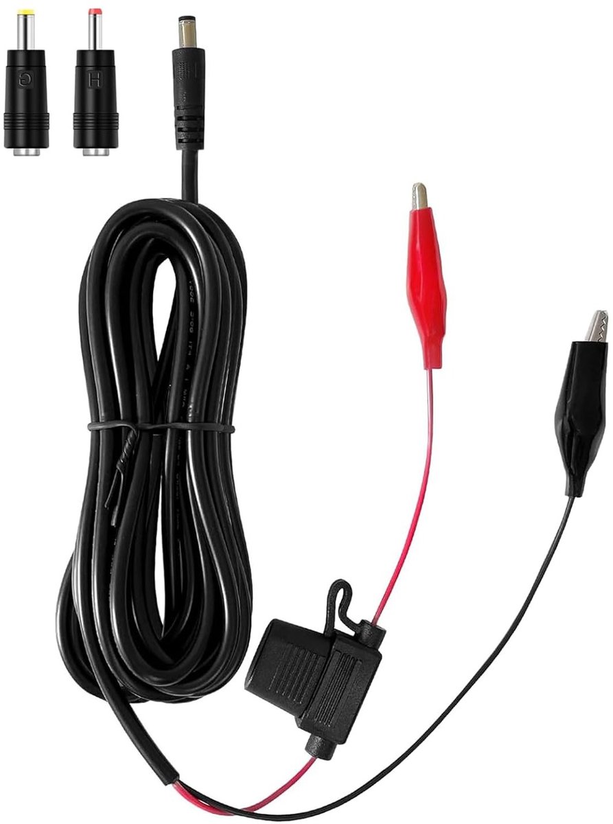 Universele Externe Voedingskabel 3M/10FT met 5.5x2.1mm Plug voor Powerbank, Zonnepaneel en Camera's, Inclusief 5A Zekering en Adapters
